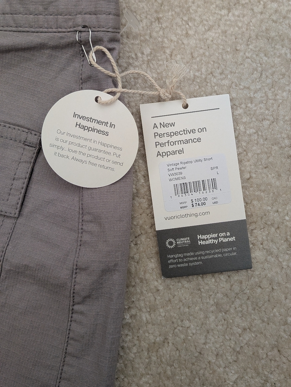 NWT Vuori gray shorts large - Picture 7 of 7